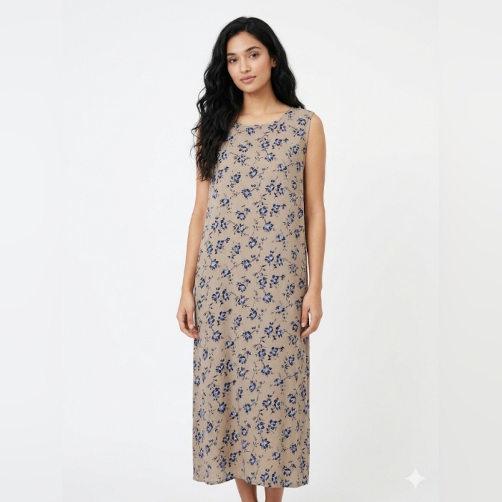 STUDIO EASE Sleeveless Beige Floral Maxi Dress - Neutral Floral Print Xl Rayon